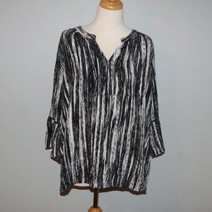 Gloria Vanderbilt XXL Black and White Wide Sleeve Shirt Top EUC
